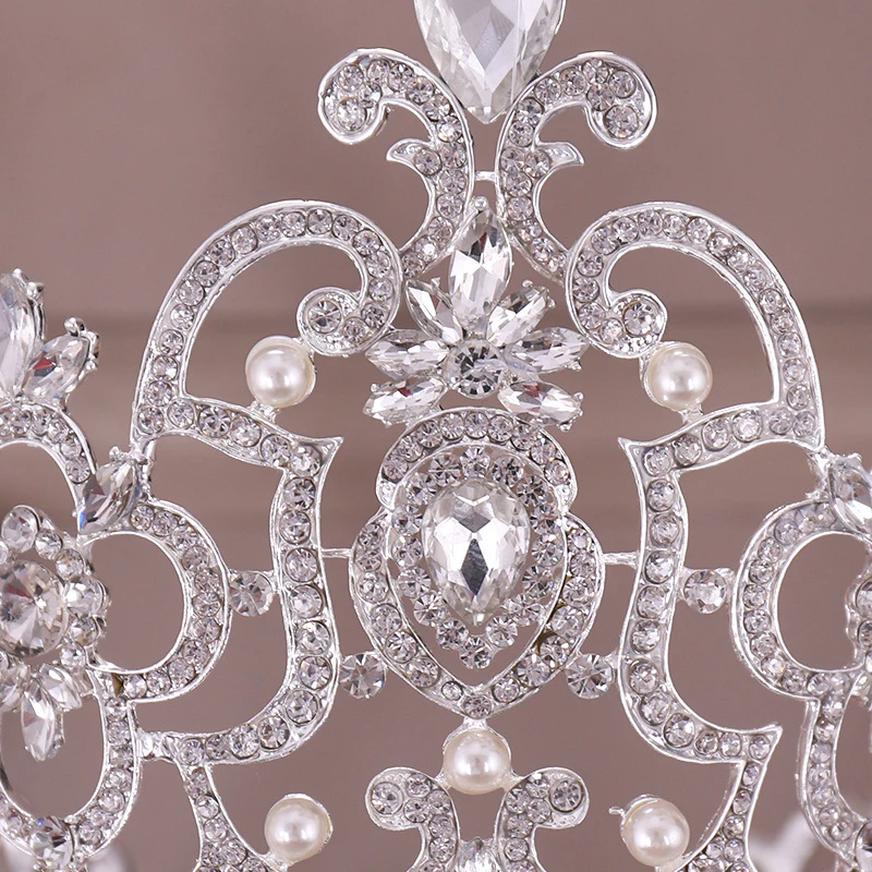 Jumbo Hollow Out Silver Alloy Diadem For Queens Metal Coronas Y Tiaras Beauty Pageant Crown Large Bride Hair Accessories Wedding