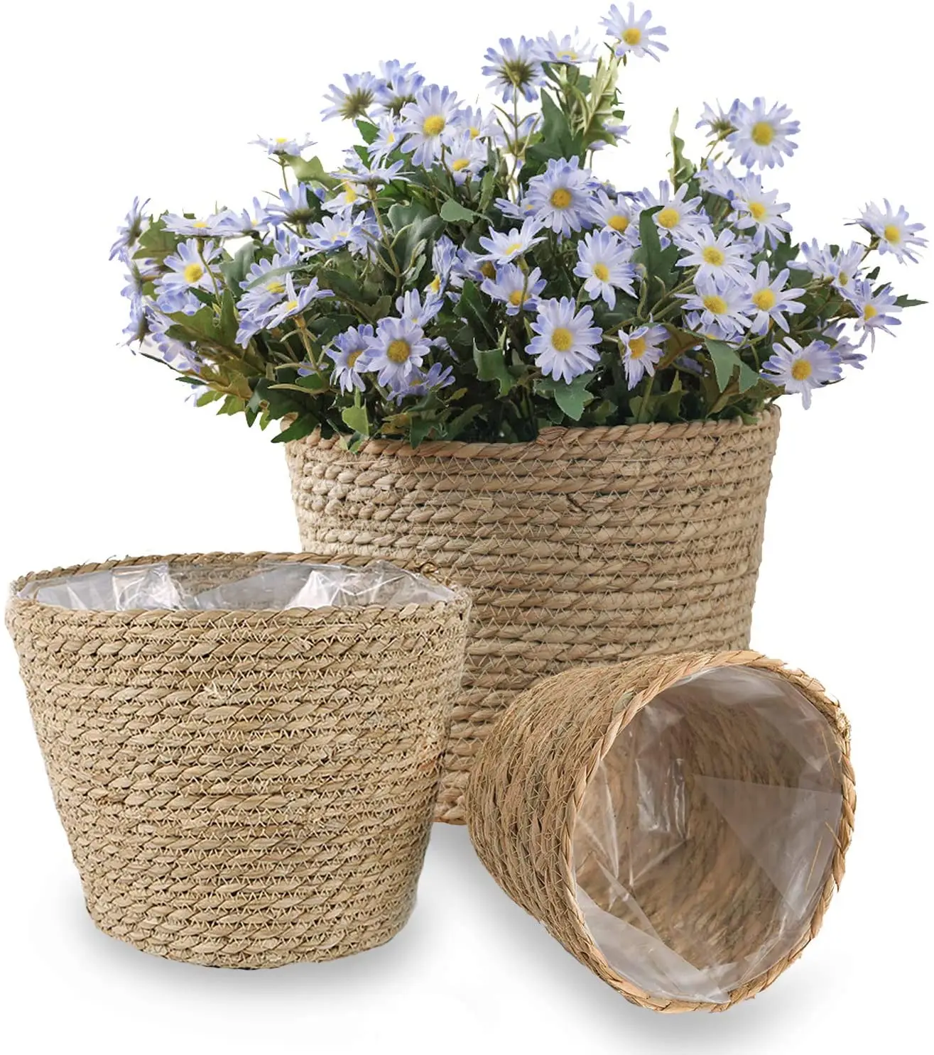 3 Handmade Seagrass Planter Basket Indoor Outdoor Flower Pots,Plant Containers (1600322185655)