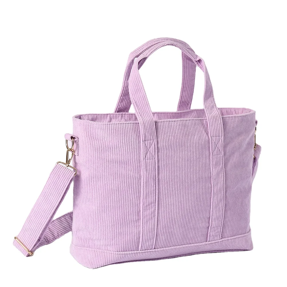 Large Capacity Travel Sports Daily Use Long Adjustable Straps Corduroy Handbags Woman Handbags Ladies Tote Bag Corduroy Tote Bag