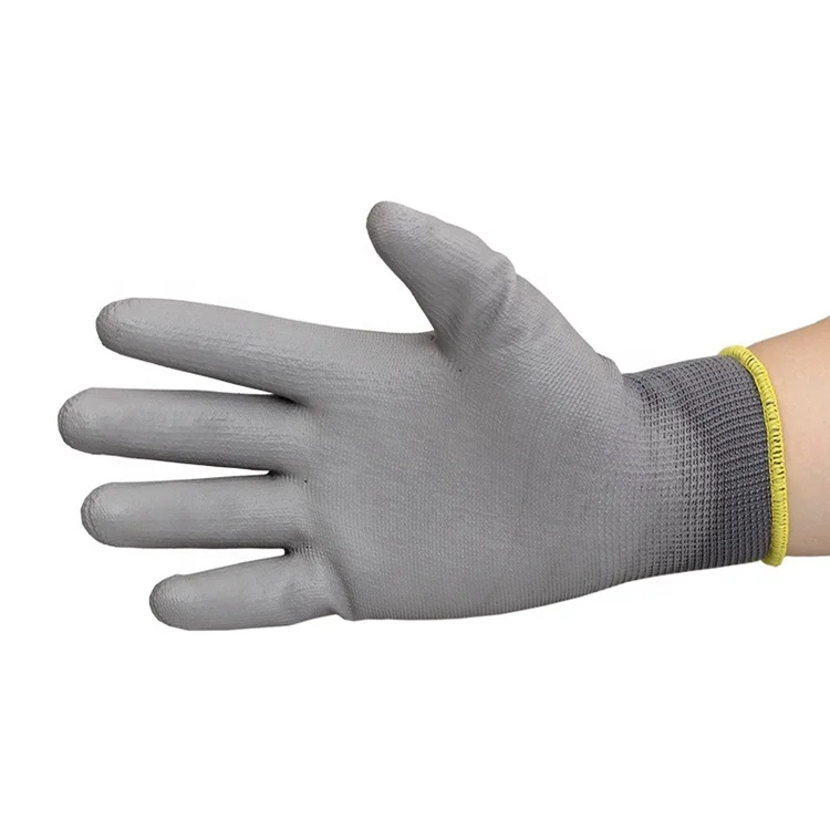 13G Nylon Liner Grey Pu Coated Palm Gloves with En388