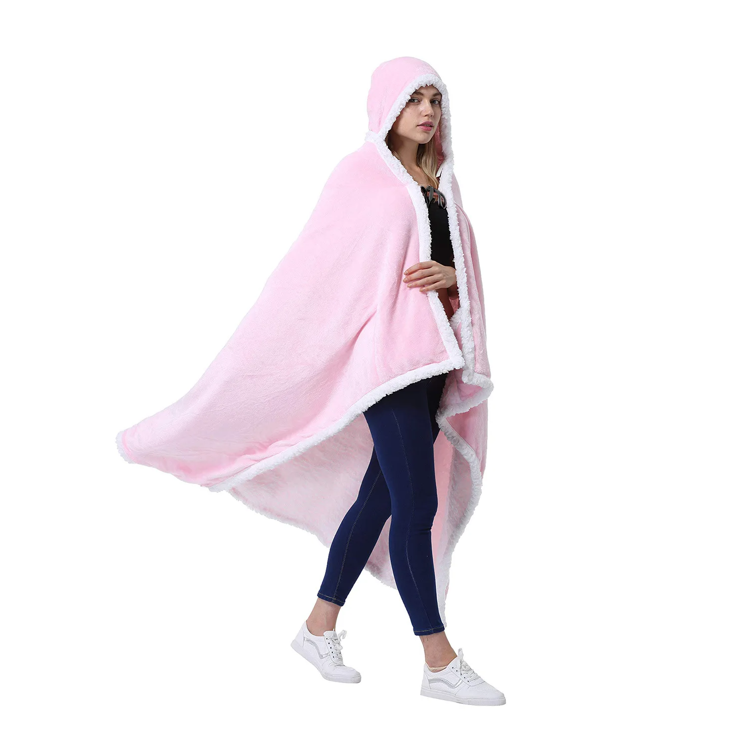 Factory Hotsale Wearable Blanket Hoodie Gifts for Ladies Printed Warm Blanket Sweatshirt Hoodie Blanket with Half Sleeves