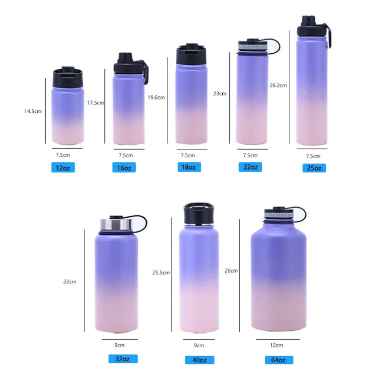 18oz 32oz 64oz wide mouth vacuum insulated thermal flask stainless steel sports water bottle