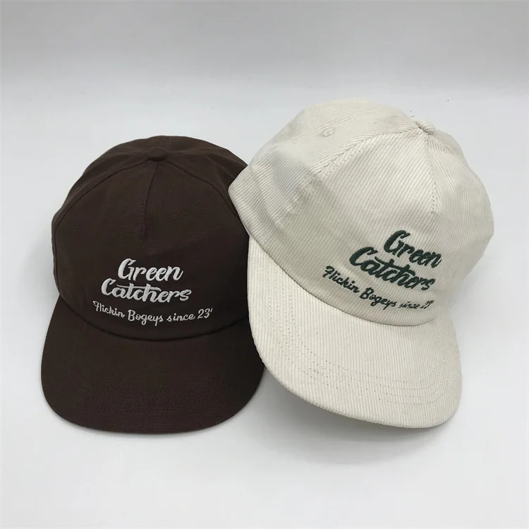 5 panel little curve brim unstructured style hats  corduroy embroidery logo dad hats canvas unstructured hats