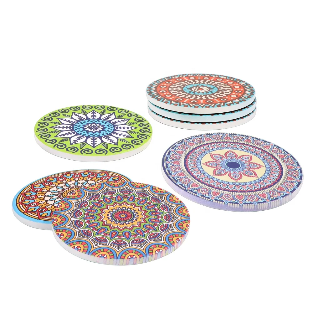 Datura Ceramic Coasters Round Suction Cup Mat Cork Heat Resistant Coasters Print Wedding Decoration Gadget