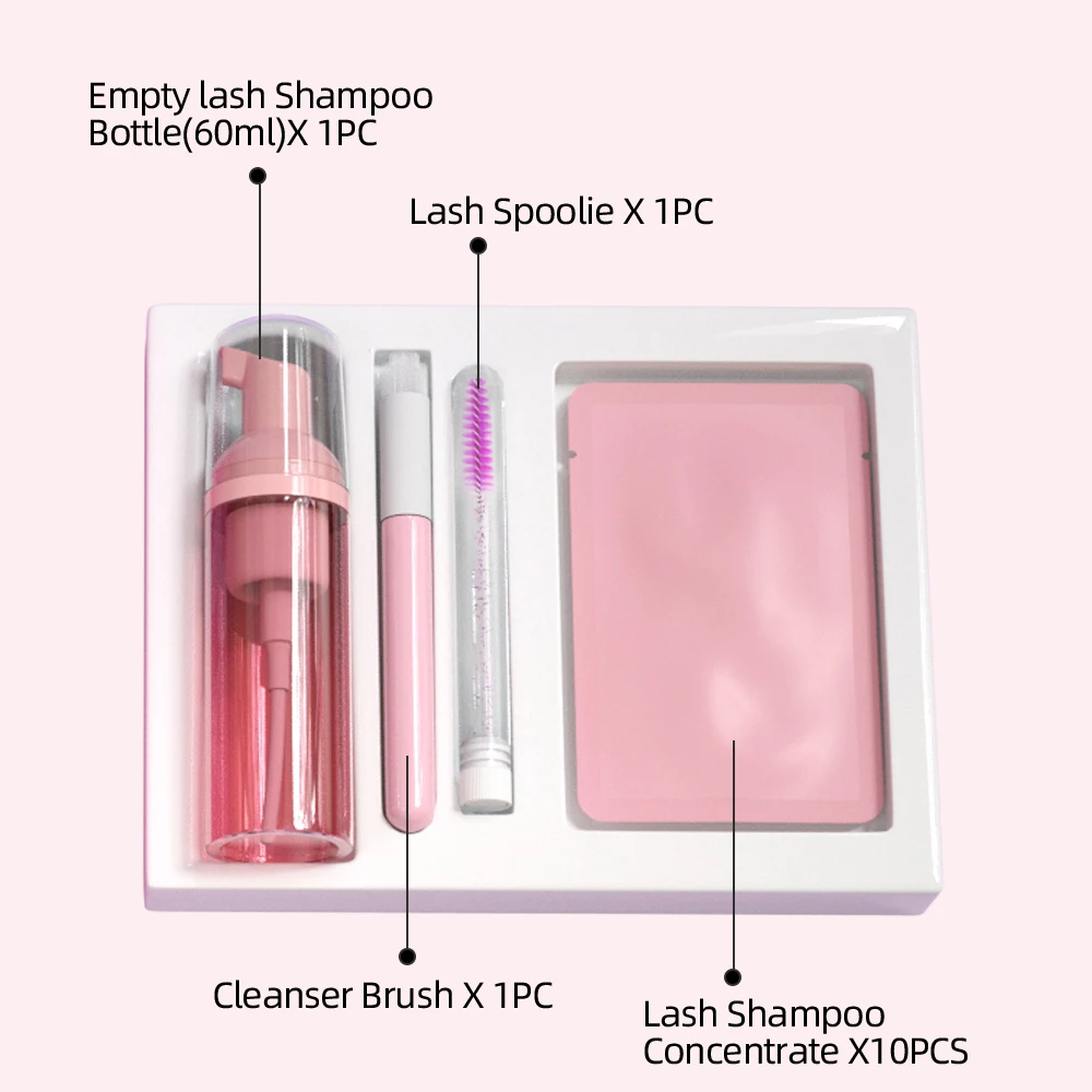 Private Label Tear Free Eye Lash Extensions Shampoo Concentrate Kit Custom Logo Lash Shampoo Box Packaging