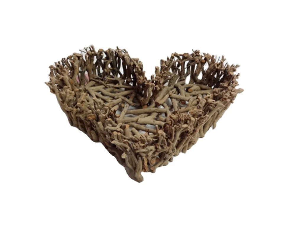 
whole sale home decoration Wooden flower pots planter for garden Home use handmade craft heart vase planters OEM 