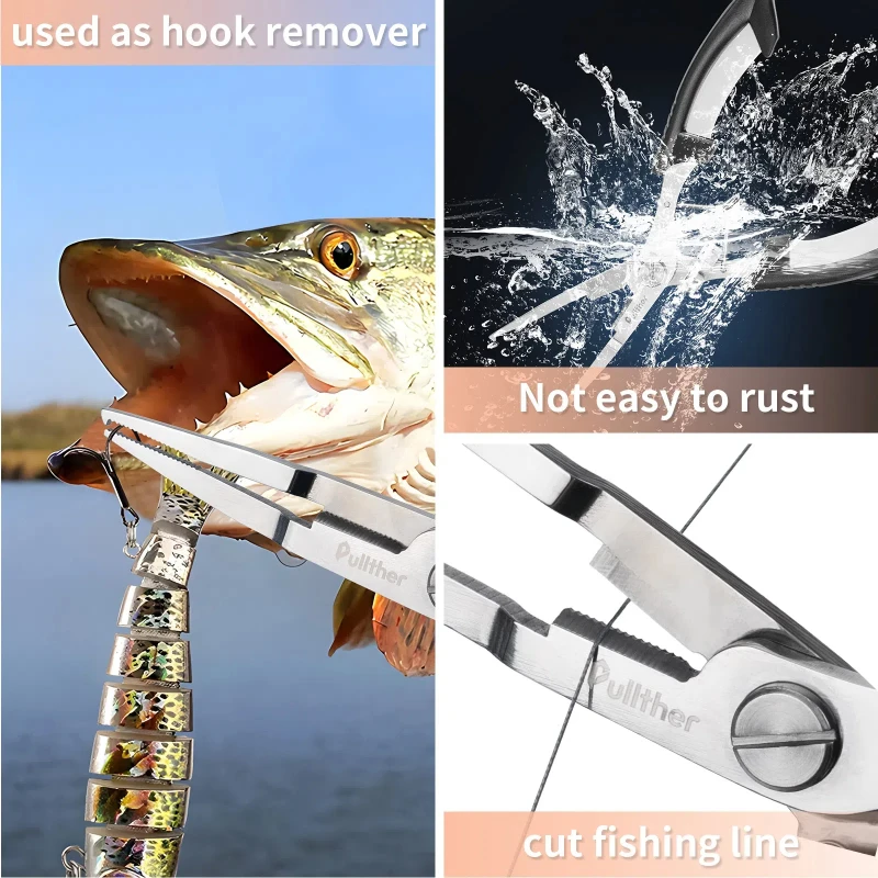 Pullther Outdoor Fishing Stainless Steel Structure Open Ring Fishing Pliers with Spring Rope Fishing Accessories