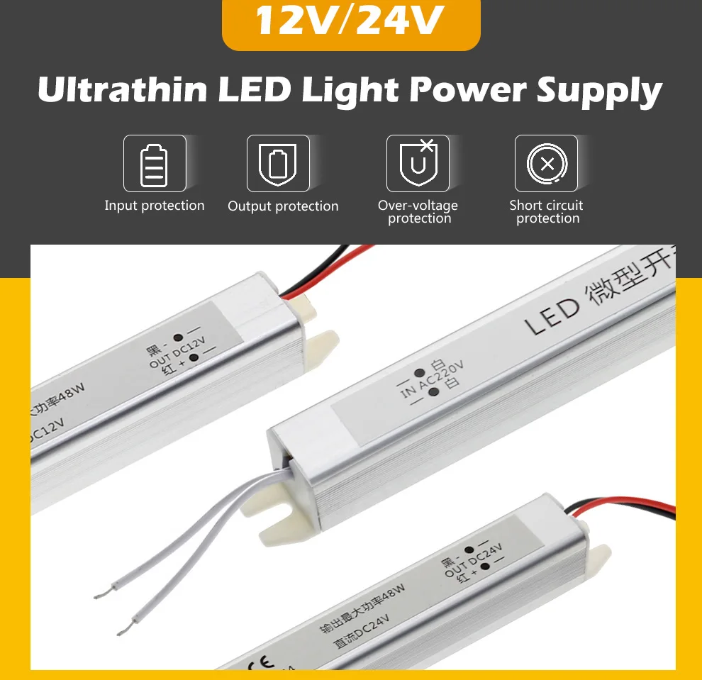 Slim thumb power supply AC220V to DC12V led ultra-thin light box power supply 18W 24W 36W 48W 60W for LED Strip