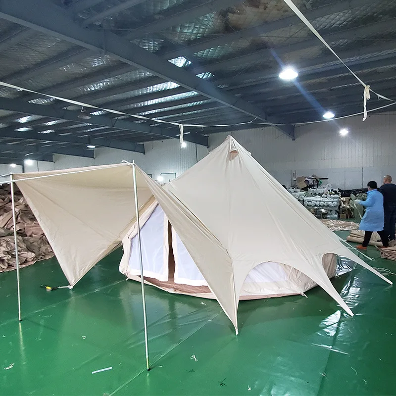 Luxury bell tent mesh wall 3m 4m 5m 6m 7m waterproof canvas fabric family camping tent