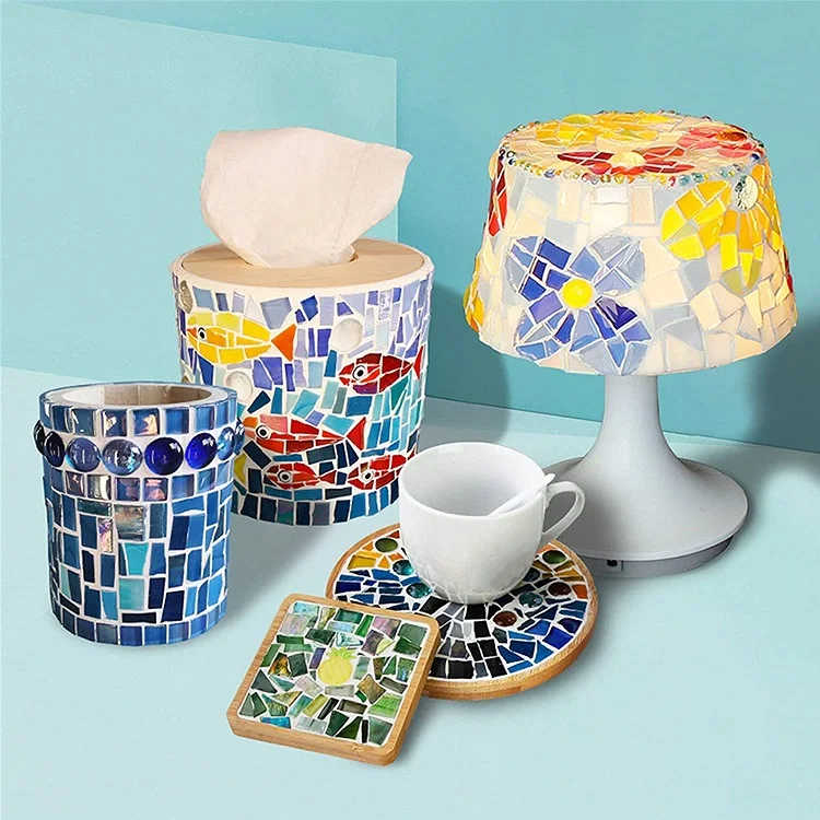 WANDIOR Factory Store Mixed Color Glass Cullets Scrap Pieces Stained Glass Sheets Glass Mosaic Tiles for Crafts