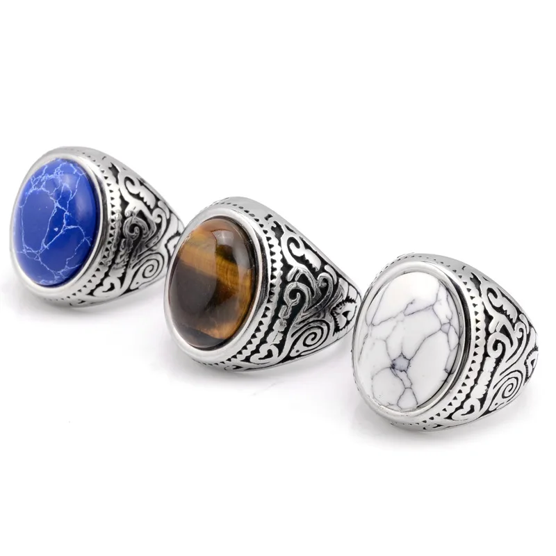 Модные мужские ювелирные изделия на заказ в стиле панк бирюза полудрагоценные камни кольца из нержавеющей стали