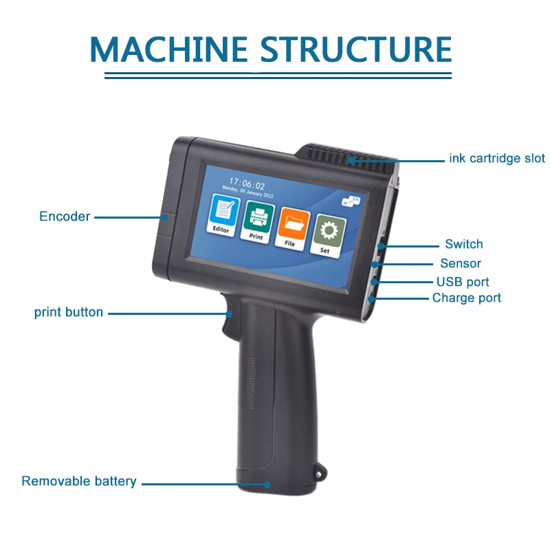 Handheld Inkjet Printer Expiry Date Coding QR Code Barcode Logo Hand Printer Portable Handheld Thermal Inkjet Printer