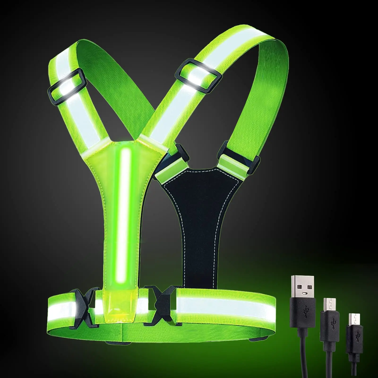 Светодиодный светоотражающий жилет для бега перезаряжаемый от USB светодиодный с высокой видимостью и регулируемой