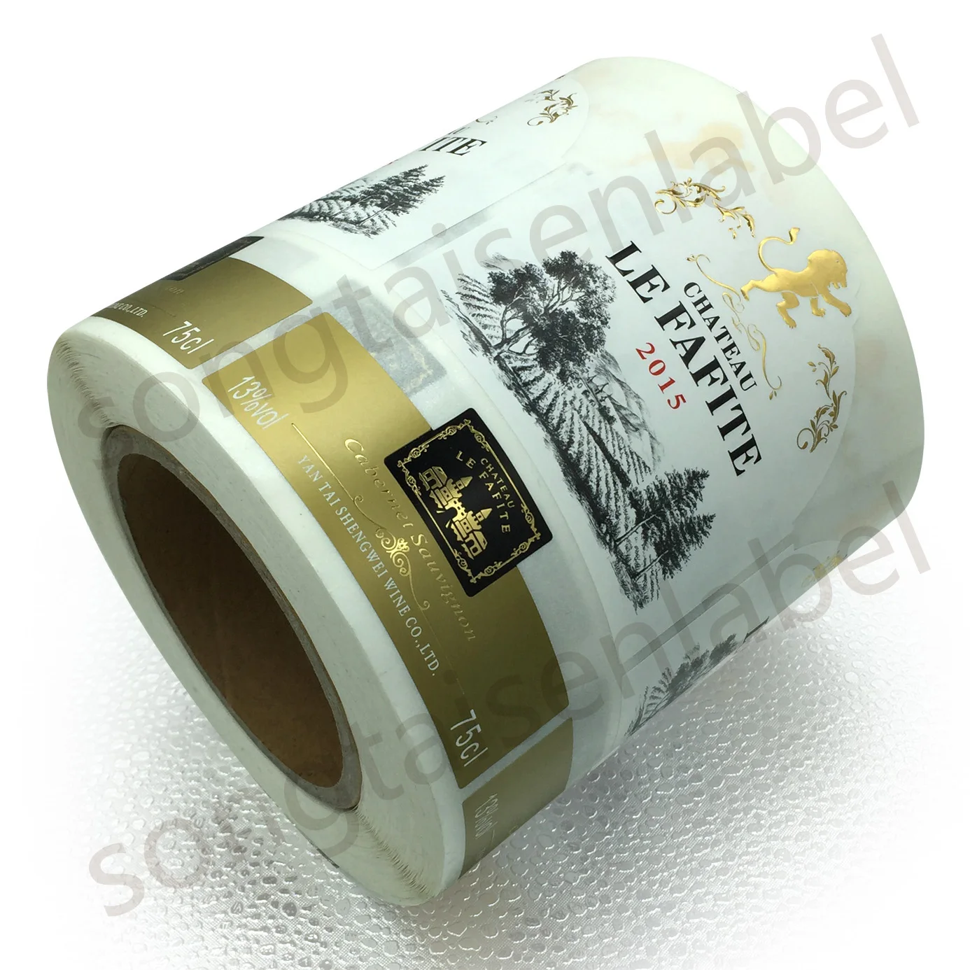 High Quality Bronzing Embossed Crystal Spot UV Wet Strength Texture Paper Roll Wine Labels
