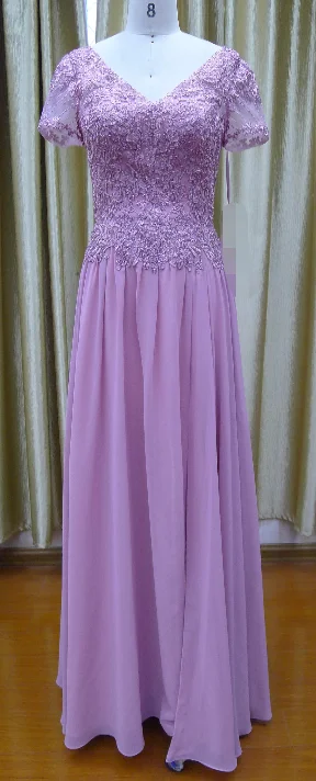 Lilac champagne mauve lace embroidered A-line chiffon Mother of The Bride Dresses with sleeves