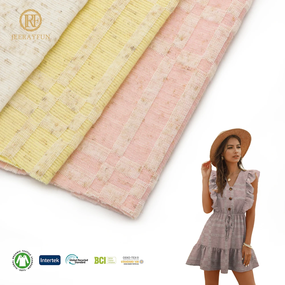 Wholesale OEM custom design yarn dyed polyester linen spandex stretch jacquard fabric for dress