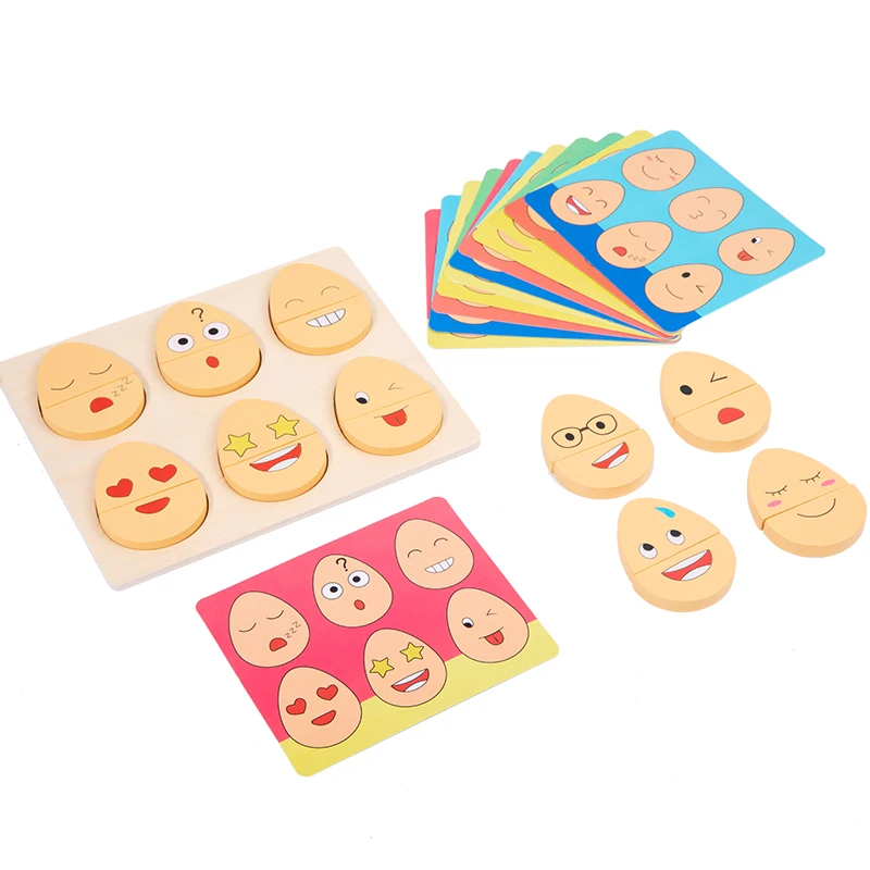2023 Hot selling wooden puzzle funny expression egg toys for children