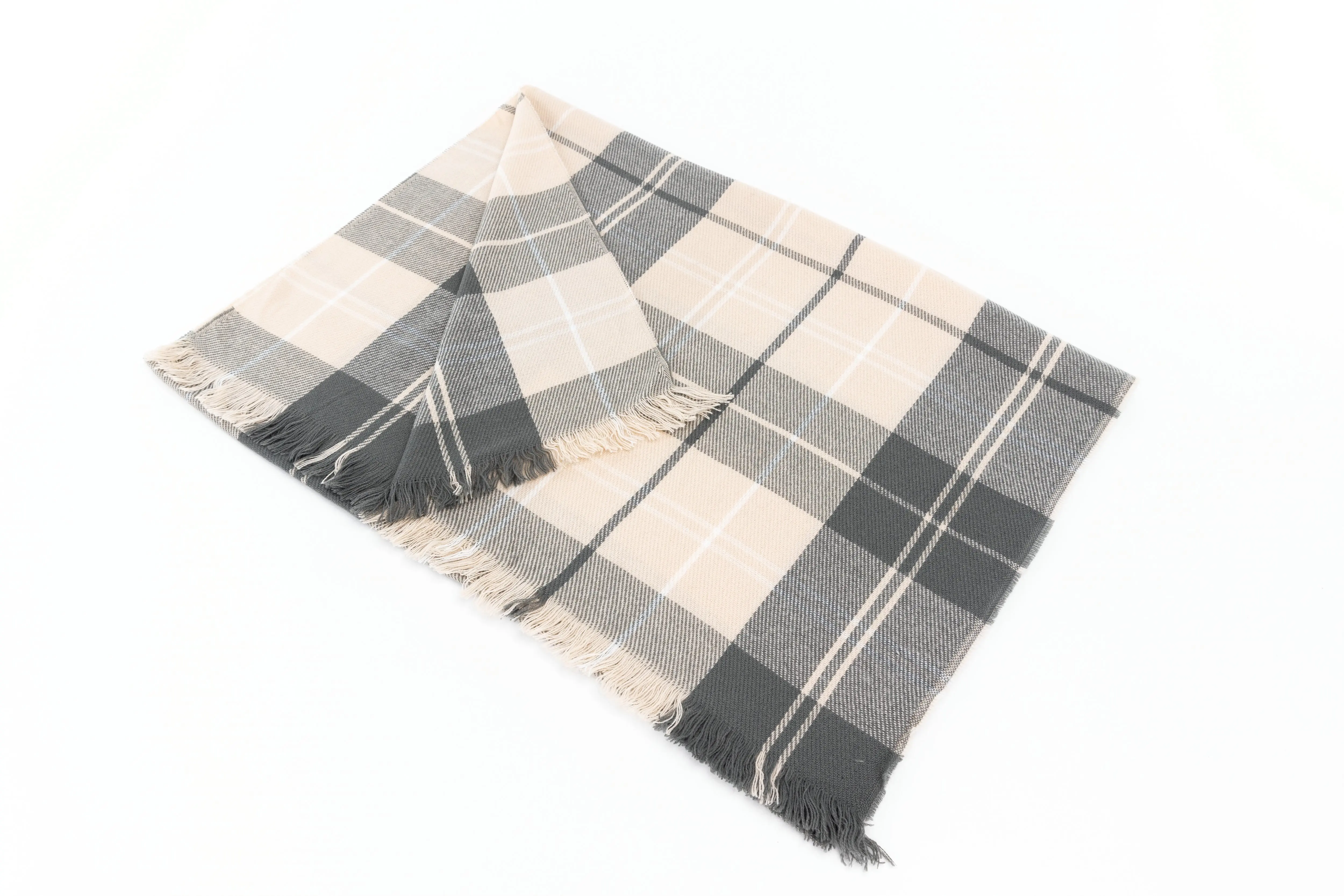 Popular Winter Fringe Checks Grid Tartan Cashmere Feel Shawl pashmina windowpane blanket Knitted scarf
