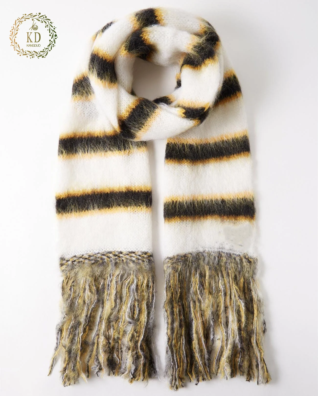 KD Knitwear Manufacture Custom Knitted Scarf Winter Mohair Striped Knit Scarf