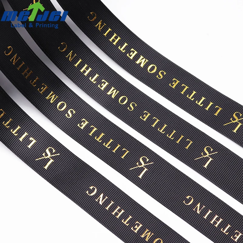 Custom Brand Logo ribbed band Garment Print Label Ribbon With Logo 3D Gold Foil Branded for Packing Decoration, Wedding, Gift