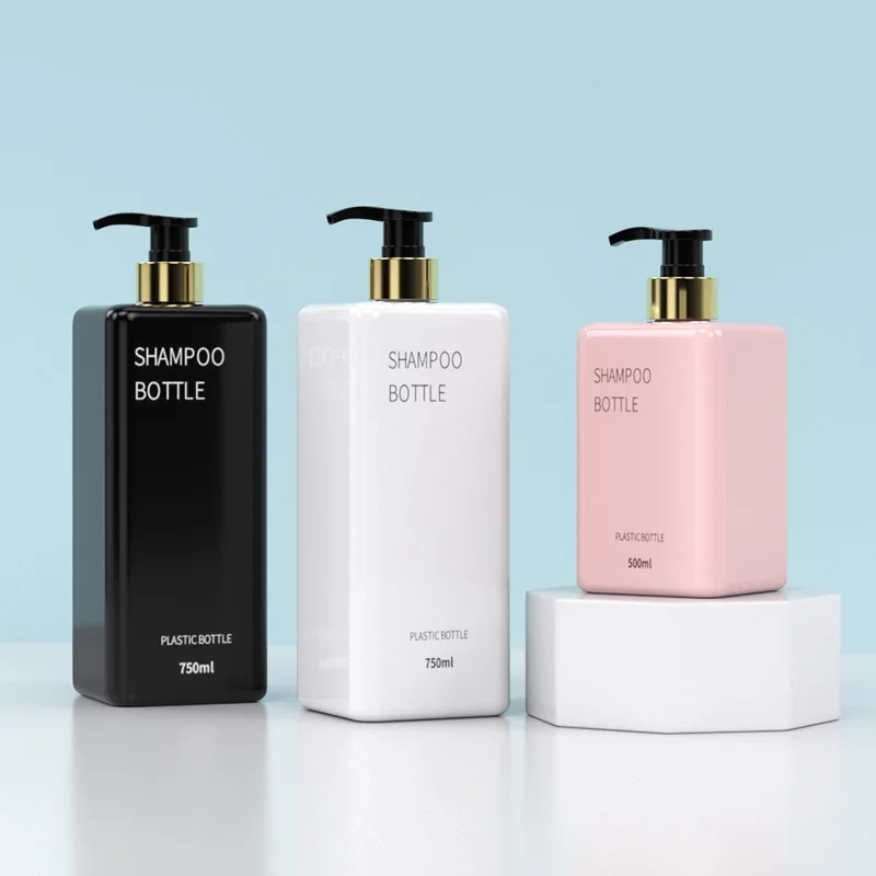 Hot sale 500ml 750ml empty pink black white square cosmetic dispenser serum soap shampoo lotion foam pet plastic pump bottle