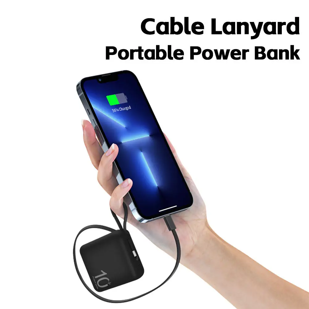 Factory Mini External Battery Phone Charger Pack 5000mAh 10000mAh Built in Cable for phone Portable Charging Power Bank