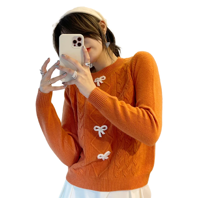 Girl korean style clothes oem sweater  costom wool kitted pullover sweater wool sweater