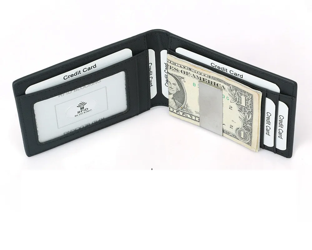 Wholesale Minimalist slim rfid blocking card wallet front pocket Carbon fiber genuine leather wallet for man