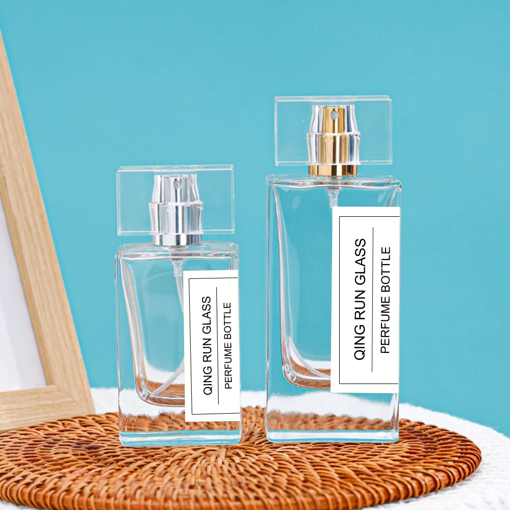 special square shape luxury heavy perfume packaging container 100 ml 50 ml 30 ml perfume bottle with lid