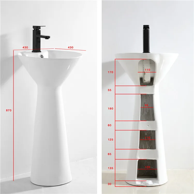 Wholesale Cheap Modern Hotel Bathroom Sinks Ceramic Sanitary Ware Ceramic Pedestal Sink Art Basin Free Standing Basin