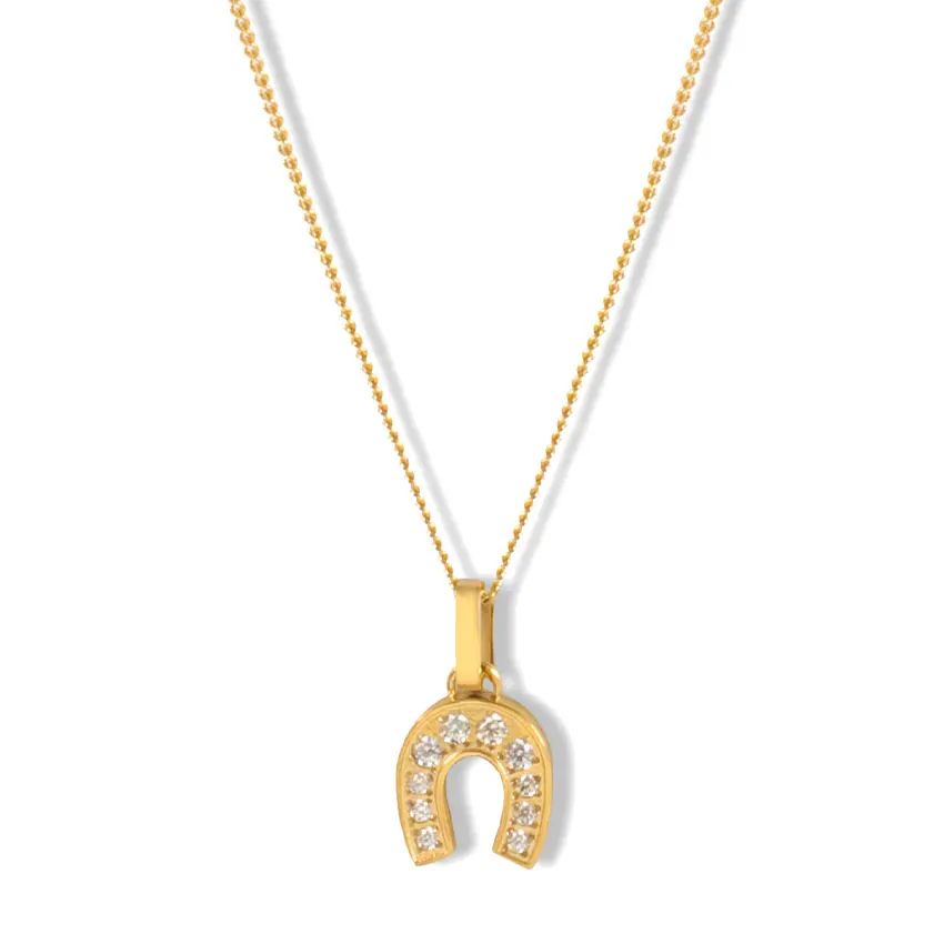 Dainty Fashion Paved Cz Pendant Necklaces 18k Gold Plated Horseshoe Necklace Stainless Steel Curb Chain Clear Zircon Necklace