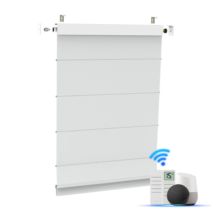 Custom Blinds for Windows Wifi Remote Control Automatic Smart Cordless Electric Roman Shades Blackout Motorized Roman Blinds