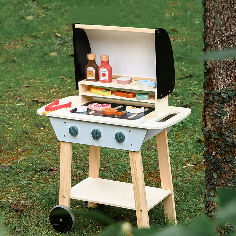 Mumoni Kids Wooden Grill Toy Set Funny Pretend Play Cooking Games Children Colorful Kitchen Toys