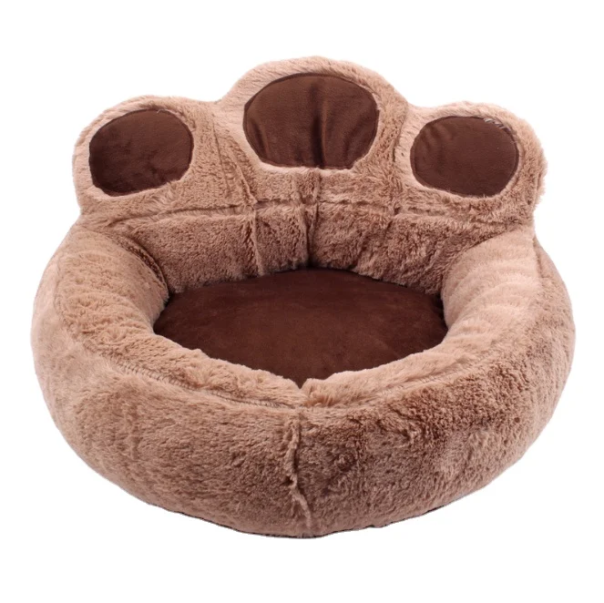 Factory direct sale wholesale Bear paw shape cute luxury plush pet dog bed house