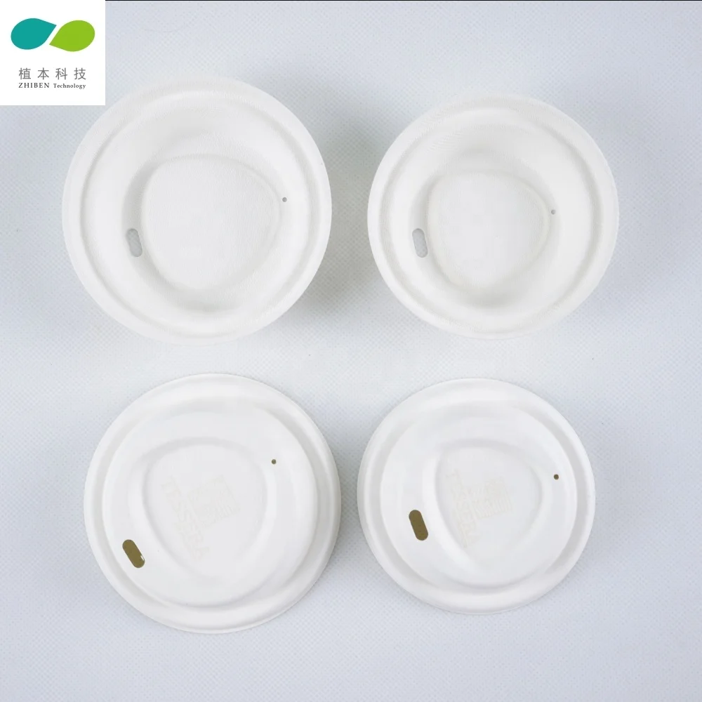 Two colors 80mm and 90mm sugarcane bagasse pulp paper coffee cup lid