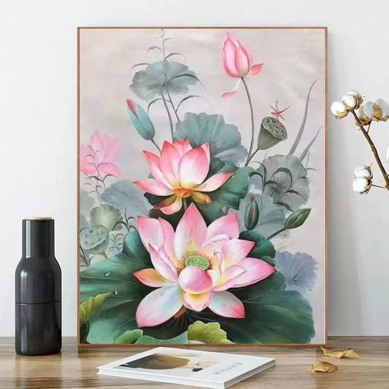 A025 Lotus Painting By Numbers 40x50cm With Inner Frame Hot-selling 26 Different Styles Digital Oil Flower Painting