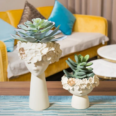 European style home decor Character head sculpture Office Kamona ceramic vase resin crafts ornaments