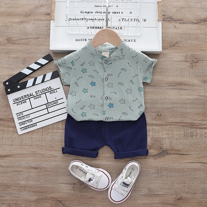 2021 The summer latest boys clothing sets cartoon pattern  Indonesia kids designers clothes summer Boy Short-Sleeved shirt set