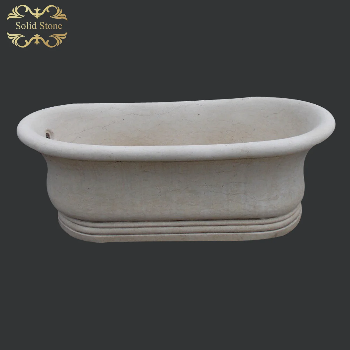 Classic design lion head decorative natural beige stone bathtub