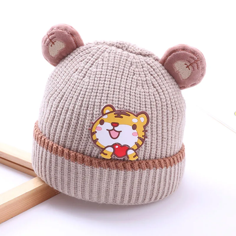Осенне-зимняя теплая и удобная вязаная крючком Детская шапка с мультяшным тигром