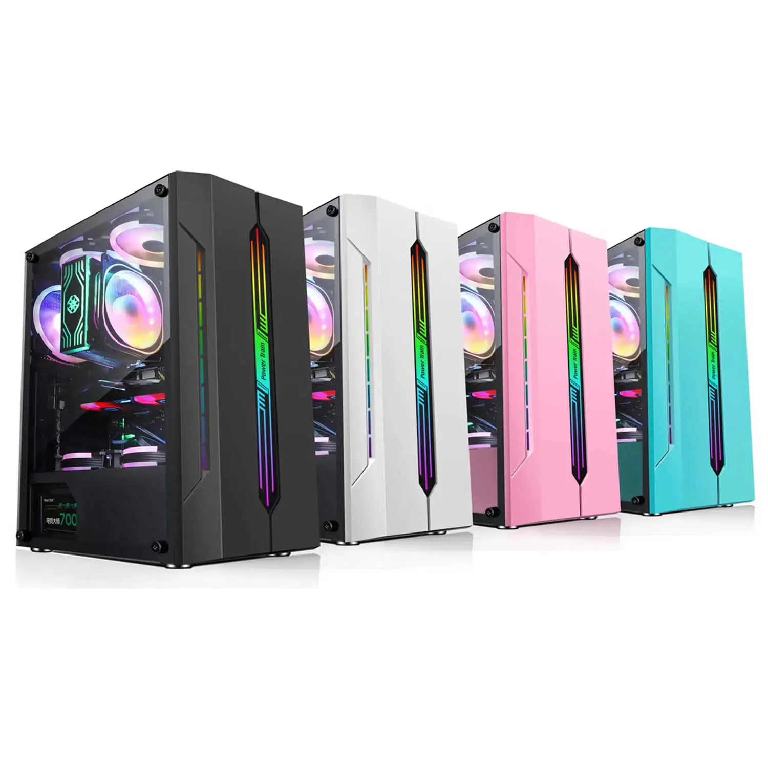 New Product Power Train ES280 Pink Green PC CASE FULL TOWER Gaming Computer Case PC