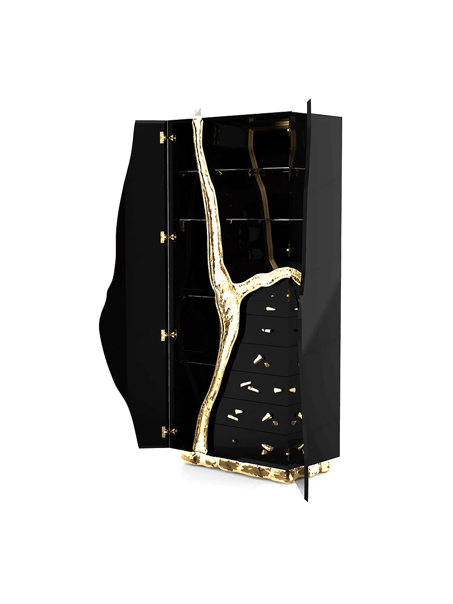 Hot Selling Tall Drink Wine Cabinet Bocadolobo Brass Copper Base Solid Wood Bar Side Cabinet Modern Luxury Living Room