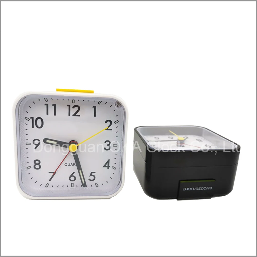 3 Inch Square Alarm Clocks Fluorescence Needles Silent Table Clock with Snooze Night Light