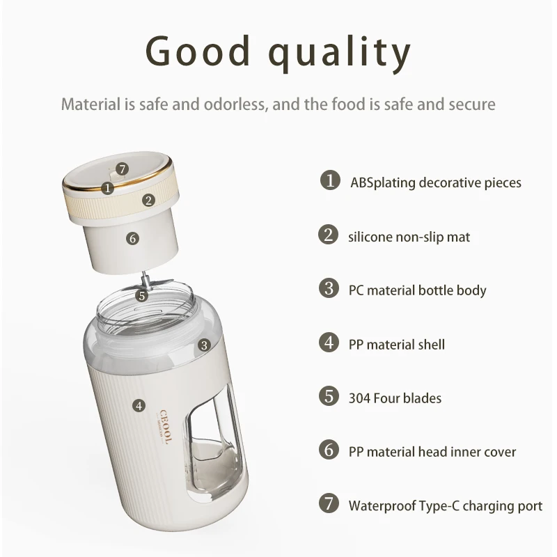 Electric USB Portable Juicer Mini Blender and Smoothies Four Blades Great for Mixing Portable Blender