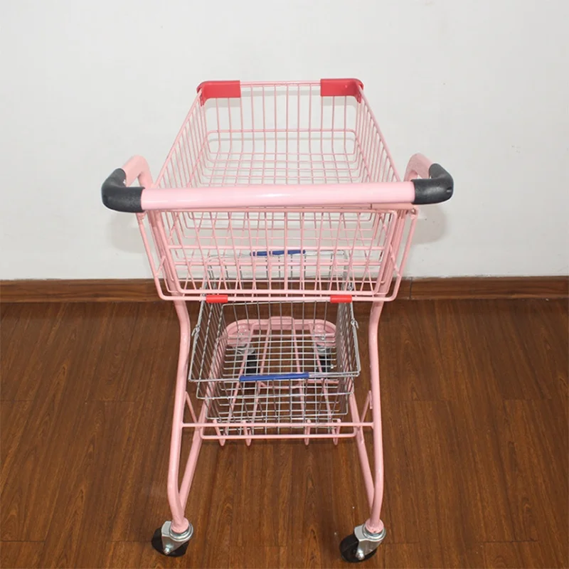 Manufacturer Hot Sale Zinc Plated two tier shopping cart supermarket shopping trolley