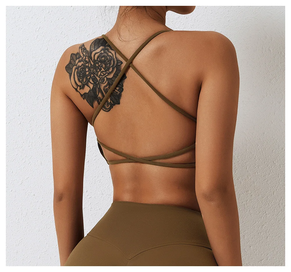 Wholesale Curved Hem Yoga Sport Bra Sexy Cross Back Sports Backless Gym Bra for Women Fitness