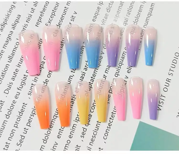 Wholesale Private Brand Long Gradual Color Popular Salon Nail Square Gel False Artificial Nail French Pressing Nail