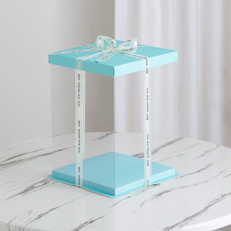 Customized Square PET Clear Tall Box for Tiered Cakes High Box for 3 layer cakes