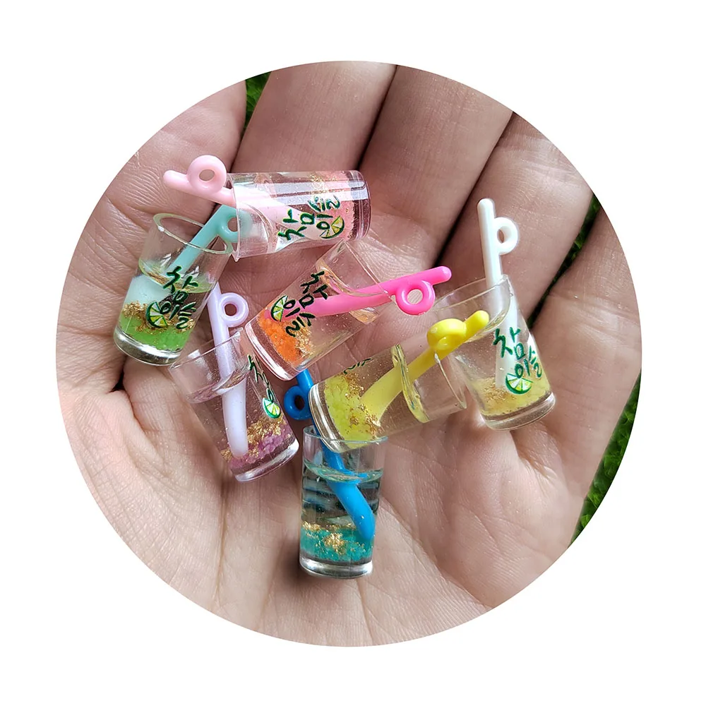 New Cute Cartoon 3D Fruit Resin Drink Cup Charms Colorful Glow in Dark Bottle Pendants DIY Jewelry Making-Bracelets Earrings