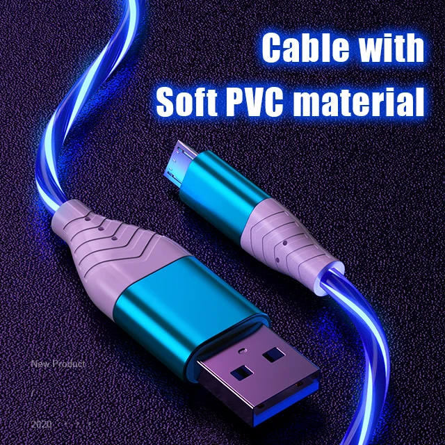 Wholesale LED flowing light data cable fast charging micro usb cable for Infinix Smart 3 Plus S4 S5